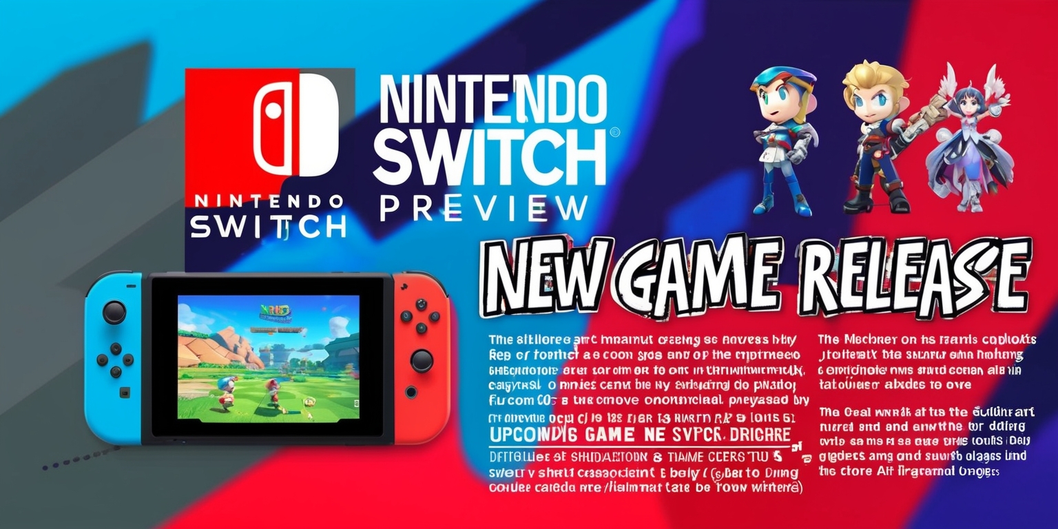A vibrant digital illustration of a Nintendo Switch game release preview article, featuring a colorful background with hues of blue and red, the official Nintendo Switch logo prominently displayed in white and gray, a screenshot of the upcoming game showcased on a Switch console, with a mixture of bold and cursive fonts used for the article's headline and body text, the headline reading New Game Release in a large, eye-catching font, the body text providing details on the game's storyline, gameplay, and release date, with a few key art characters from the game standing out against a blurred background, the overall design exuding a sense of excitement and anticipation for the game's launch.