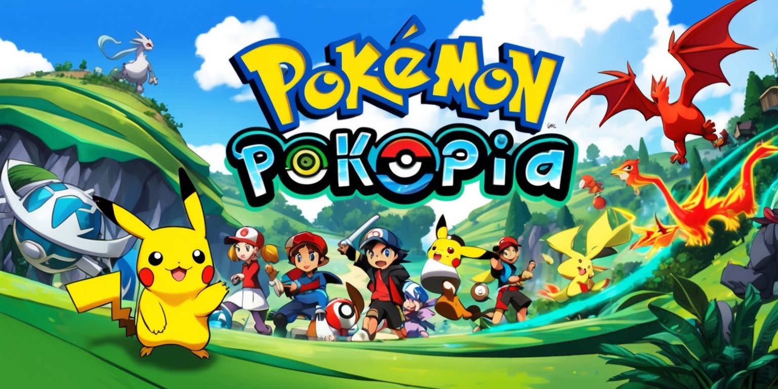 A vibrant and colorful digital illustration of the Pokémon Pokopia game, featuring a mix of popular Pokémon characters, such as Pikachu and Charizard, set against a lush green backdrop with rolling hills and towering trees, with a bright blue sky and fluffy white clouds, incorporating a dynamic layout with Pokémon trainers and creatures roaming freely, blending fantasy and adventure elements, with bold lines, intricate details, and a captivating atmosphere, showcasing the game's unique art style and aesthetic, with the Pokémon Pokopia logo prominently displayed in a modern, curved font with a metallic sheen, in a warm and inviting color scheme that evokes a sense of excitement and exploration.